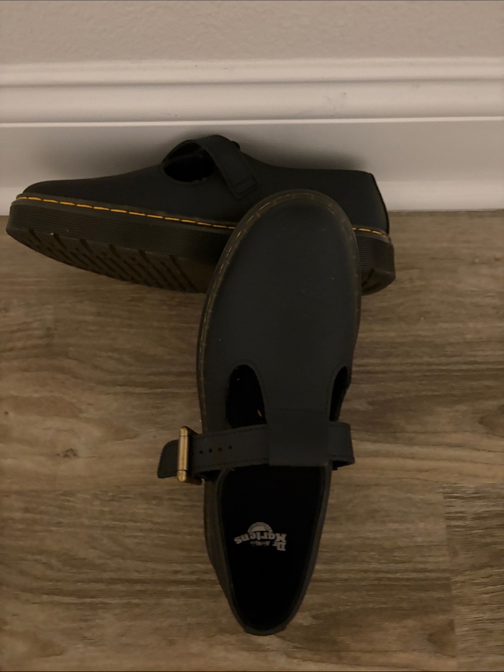 Dr. Martens Black Leather Mary Jane with Yellow Stitching
